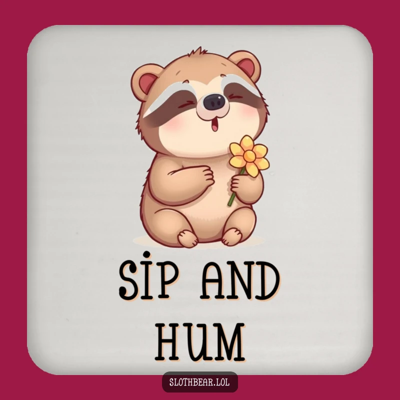 Funny Sloth Bear Coaster: Protect Surfaces with Musical Floral Style