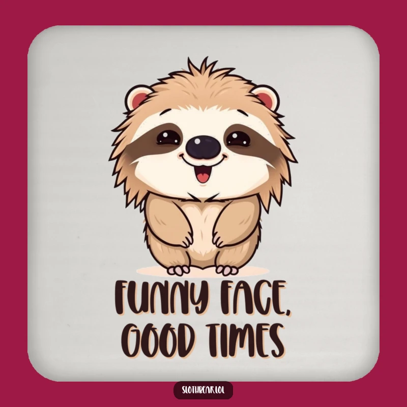 Funny Sloth Bear Face Drink Coaster - Protect Surfaces with Expressive Humor