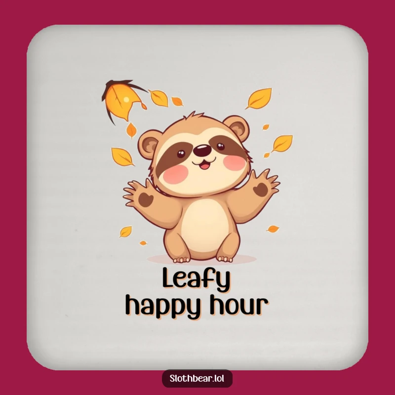 Funny Sloth Bear Leaves Coasters - Protect Surfaces with Autumn Playfulness