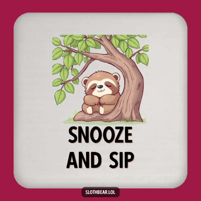 Funny Sloth Bear Nap Drink Coaster: Sleepy Bear Art, Protects with Funny Style