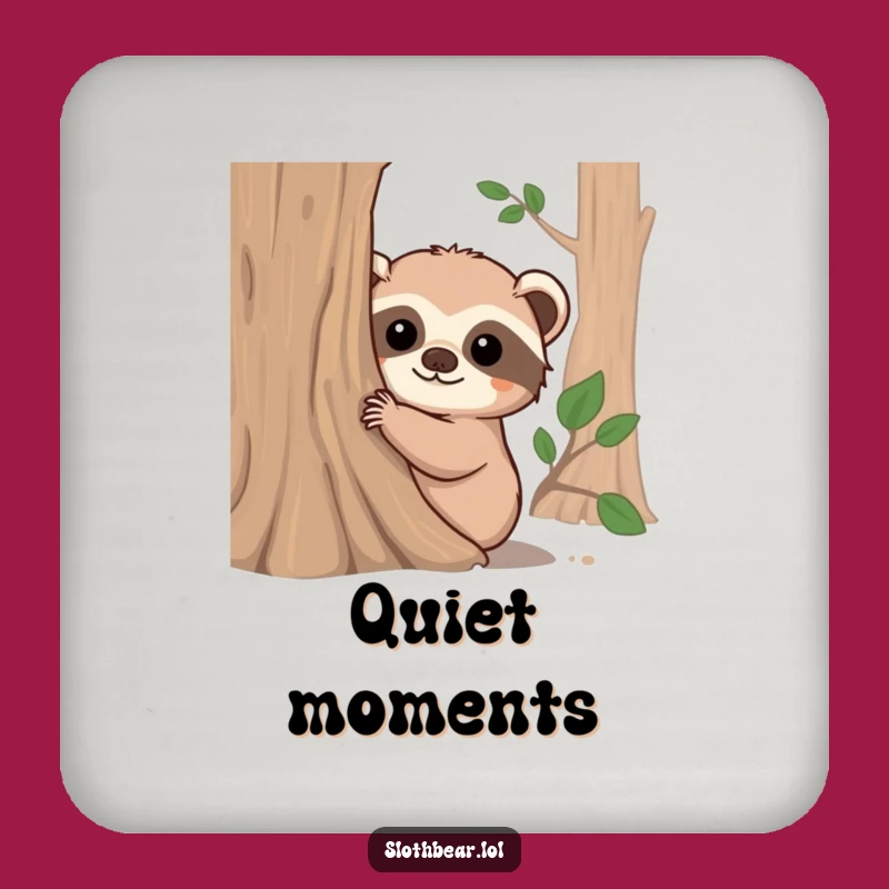 Funny Sloth Bear Peeking Tree Trunk Coaster - Adorable Surface Protection