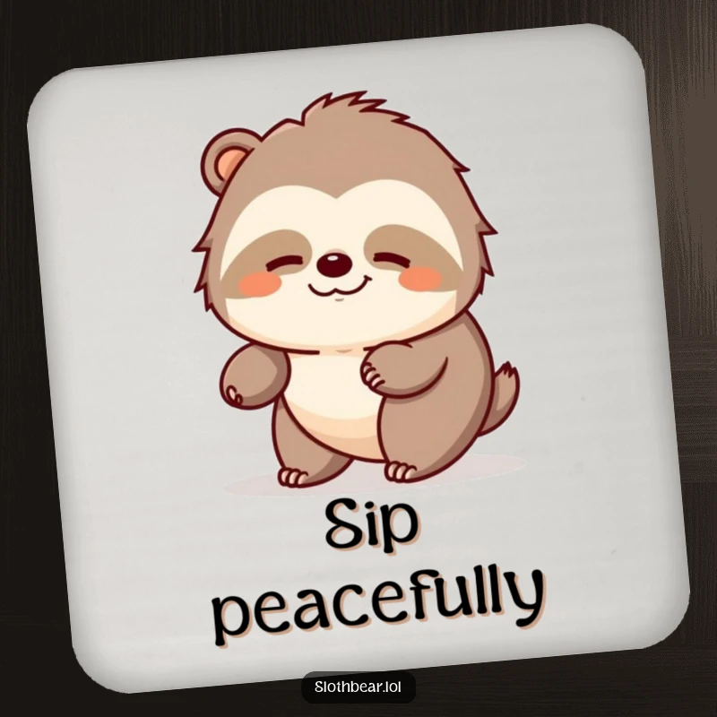 Funny sloth bear drink coaster featuring a bear ambling peacefully with a contented expression, adding peaceful charm.