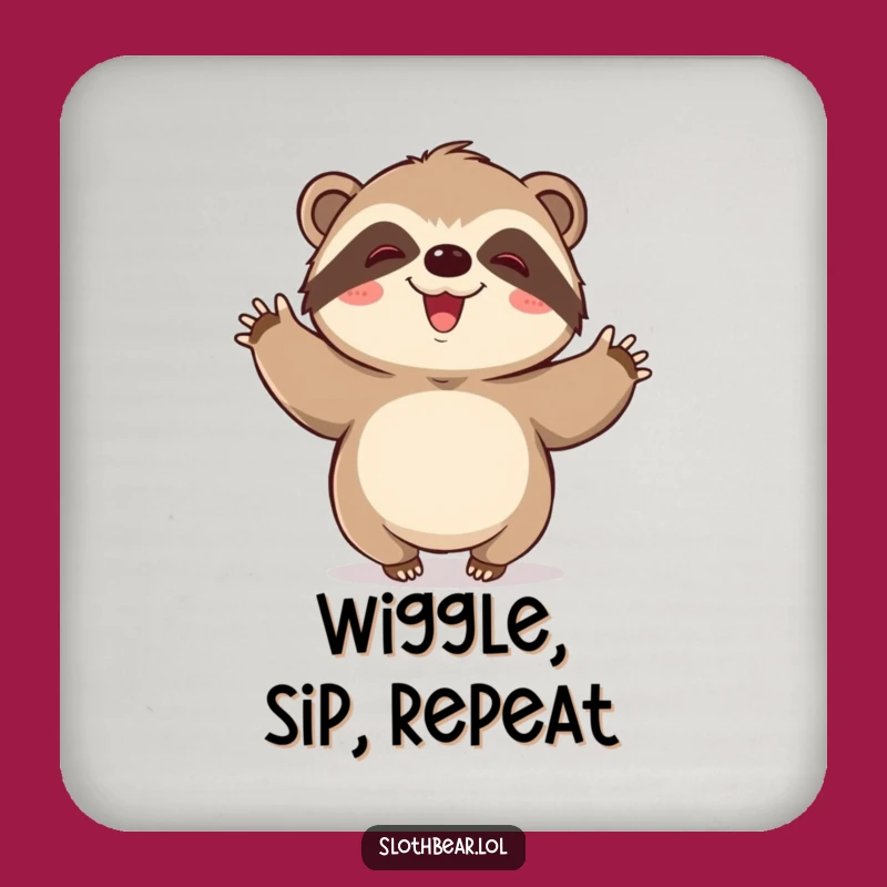 Funny Kawaii Sloth Bear Wiggle Drink Coaster: Protect Surfaces With Joy