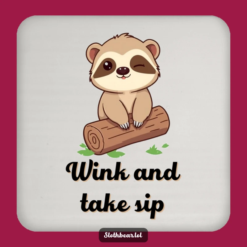 Funny Sloth Bear Coaster: Winking Design, Tabletop Gift