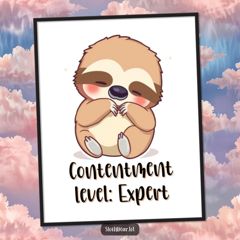 Funny poster featuring a sloth bear contentedly scratching its belly, a humorous piece of wall art designed to bring smiles and laughter.