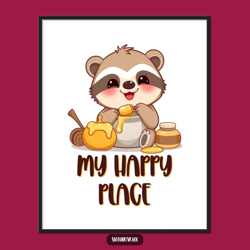 Funny Happy Honey Sloth Bear Poster Art a Sweet Decor Piece