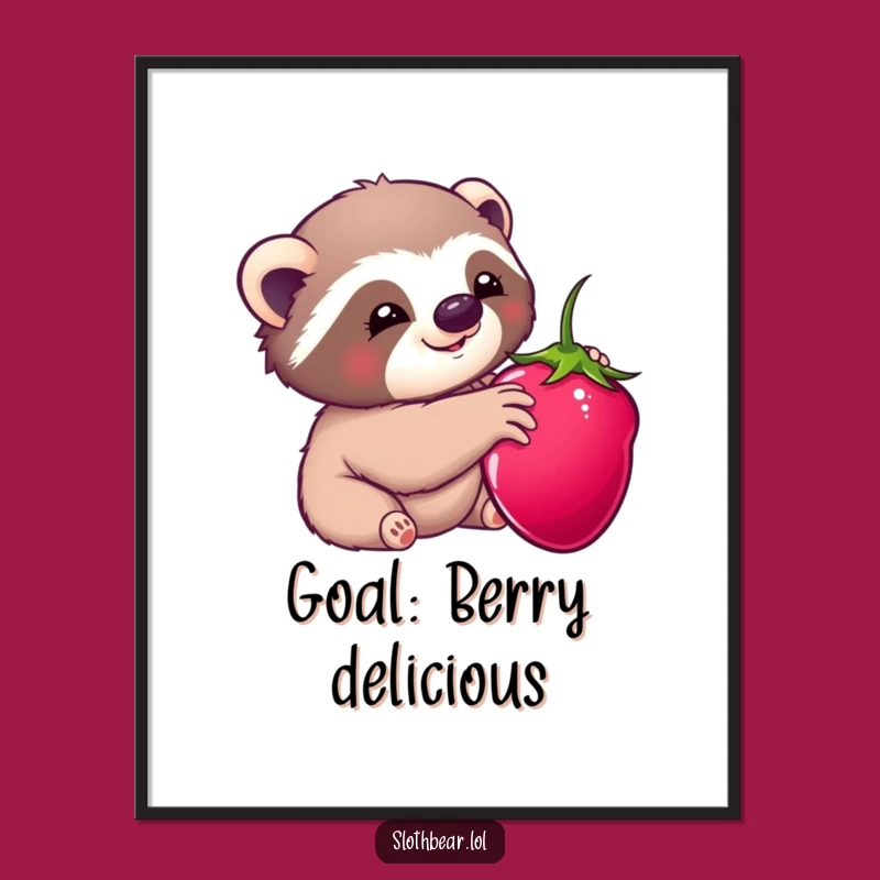 Funny Kawaii Sloth Bear Berry Poster: Adorable Art For Sweet Spaces