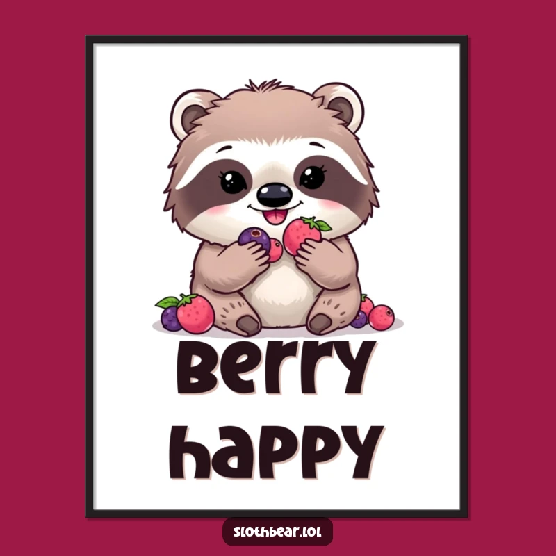 Funny Kawaii Sloth Bear Poster: Adorable Digital Berry Feast Art