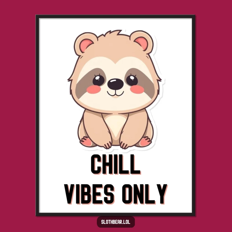 Funny Kawaii Sloth Bear Poster: Gentle Smile Wall Art Gift