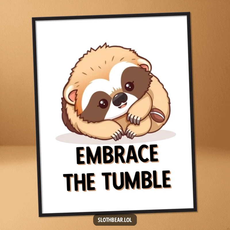 Funny Poster of a clumsy sloth bear cub playfully tumbling, adding a dose of joy and humor to any room.
