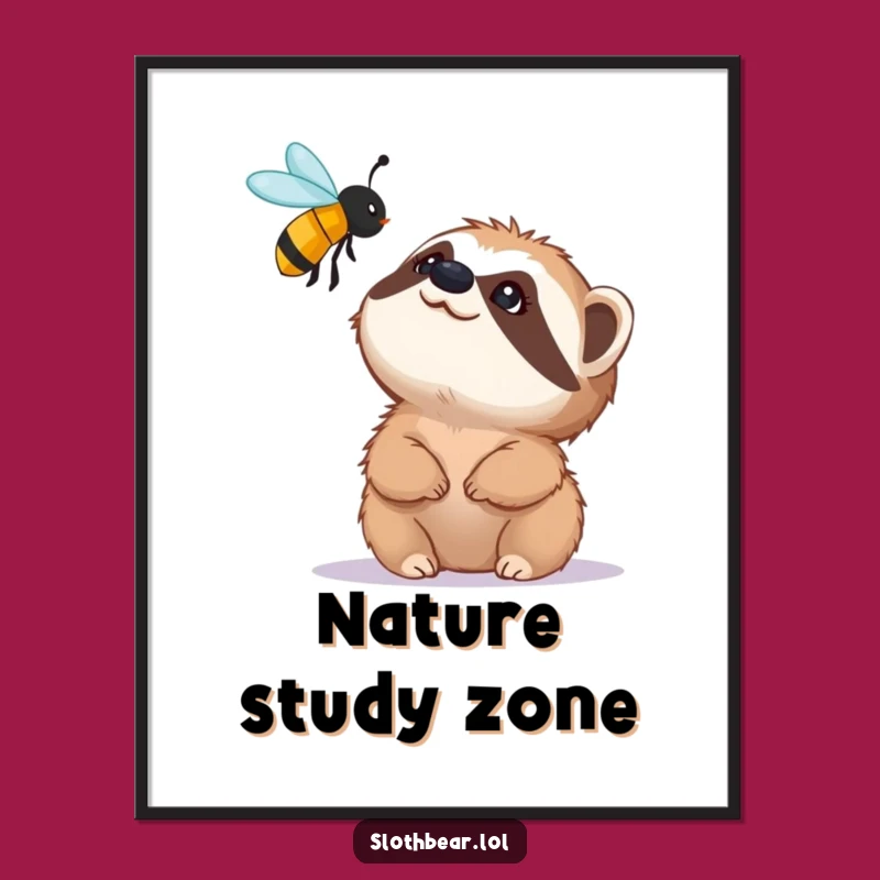 Funny Sloth Bear & Bee Poster: Fascinating Wildlife Art, Perfect Quirky Decor