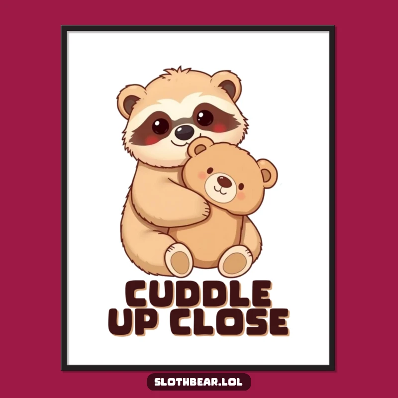 Funny Sloth Bear Poster: Cozy Hug Art, Heartwarming Decor Funny Gift!