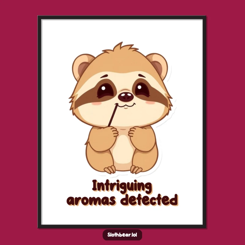 Funny Sloth Bear Poster: Curious Sniffing Art, Jungle Decor Gift