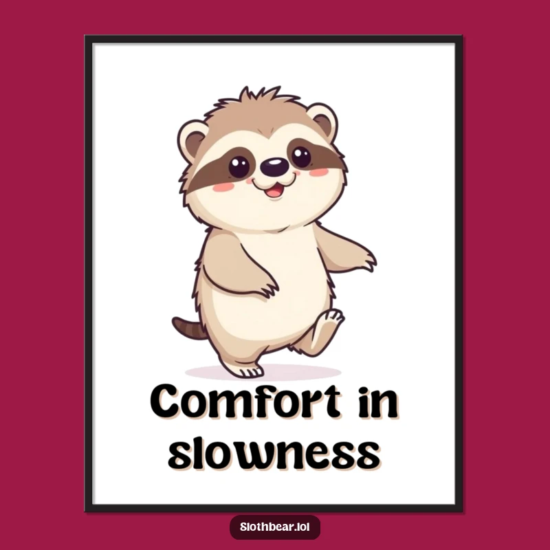 Funny Sloth Bear Poster: Happy Shuffle Art, Relaxing Wall Decor Gift
