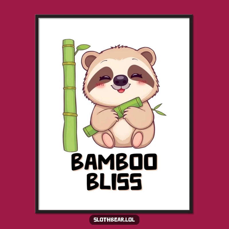Funny Sloth Bear Poster: Serene Bamboo Art, Perfect Funny Gift for Peaceful Homes