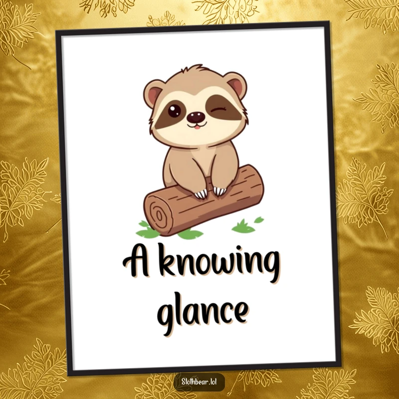 Funny Sloth Bear Poster depicting a character winking playfully while seated on a log, adding a touch of mischief to decor.