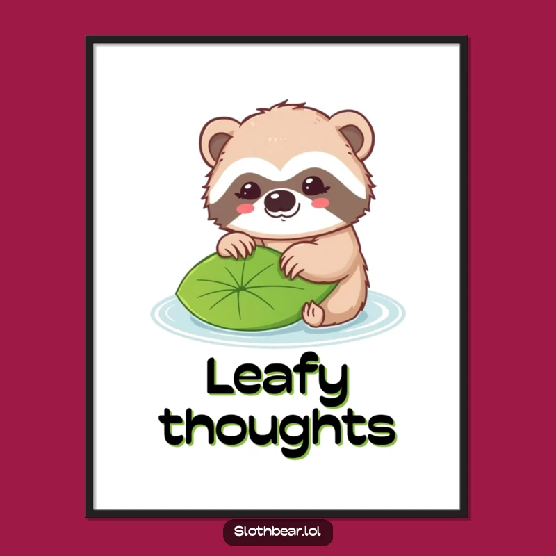Funny Sloth Bear Poster: Gentle Leaf Art, Perfect Calm Funny Gift!