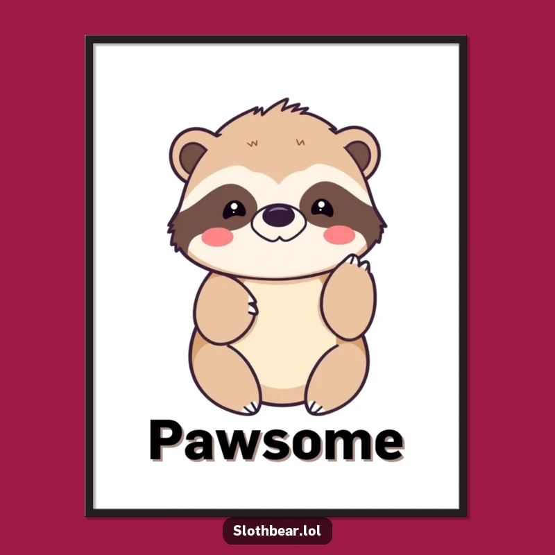 Funny Kawaii Sloth Bear Poster: Gentle Paw Tap Greeting Art