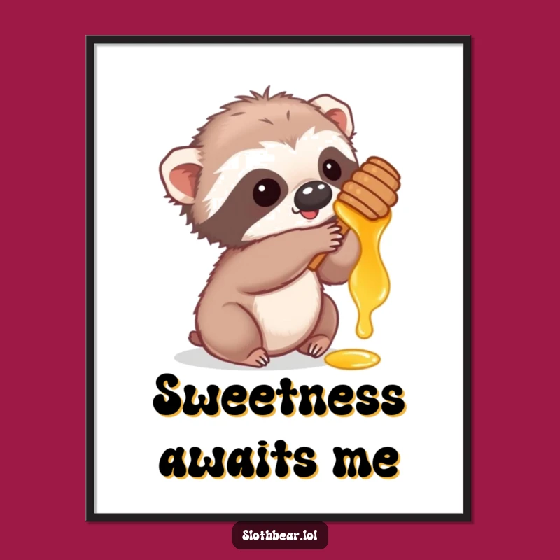 Funny Sloth Bear Cub Honey Poster: Adorable Animal Art for Sweet Walls