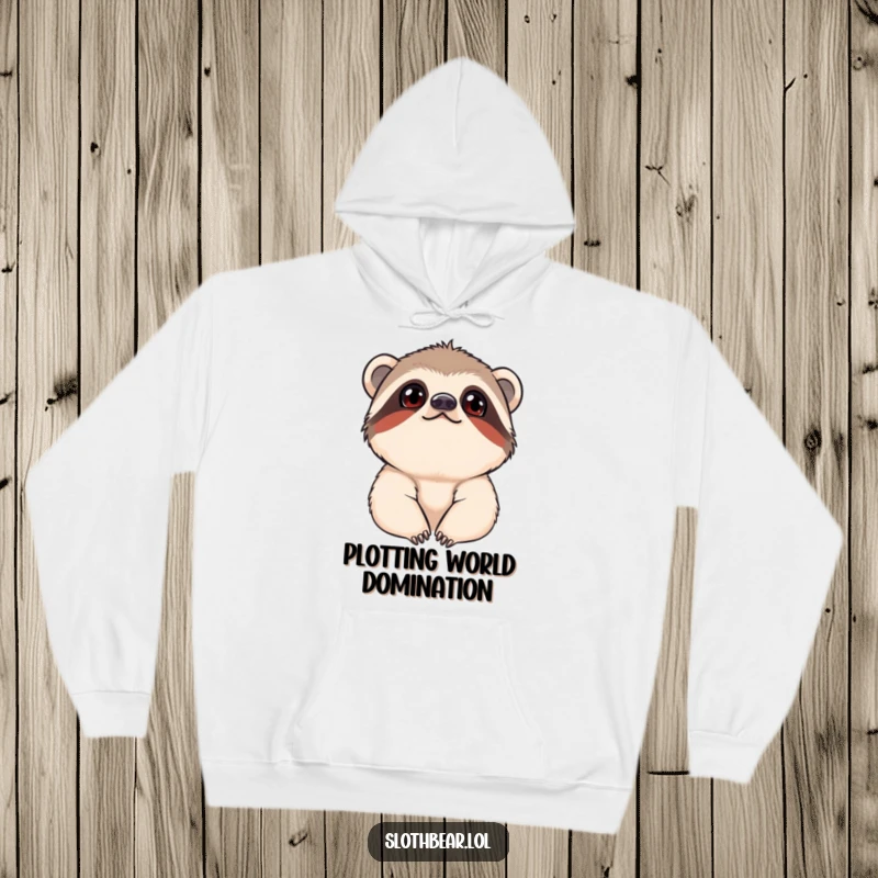 Funny Hoodie featuring a young sloth bear with a wide-eyed, curious gaze looking up, perfect for cozy, thoughtful wear.