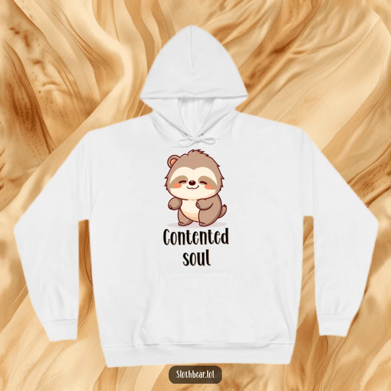 Funny sloth bear hoodie depicting a bear ambling peacefully with a contented expression, soft and cozy.