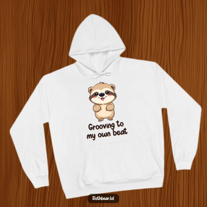 Funny hoodie with a sloth bear doing a comical wiggle, offering warmth and a chuckle with its energetic and humorous design.