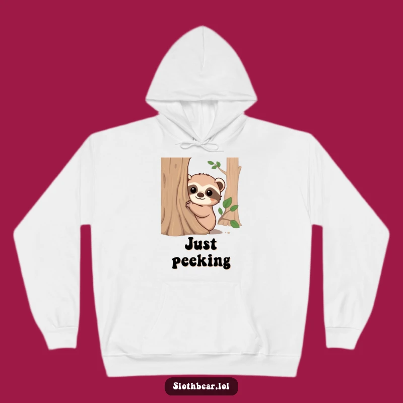 Funny Sloth Bear Peeking Tree Trunk Hoodie - Cozy & Cute Comfort