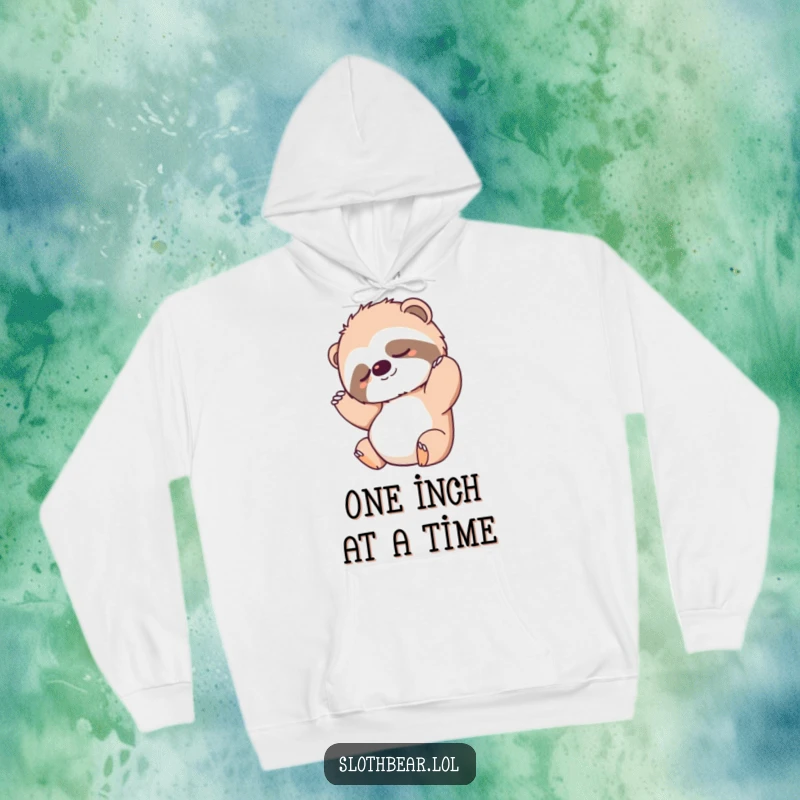 Funny Hoodie featuring a sloth bear character stretching after a nap, perfect for cozy, relaxed wear.