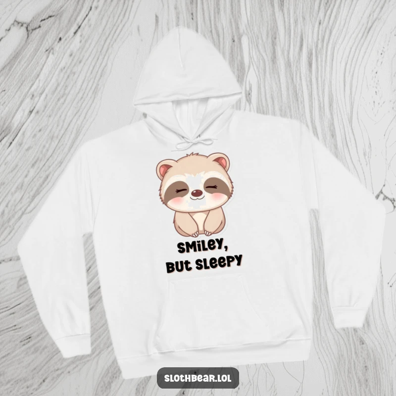 Funny Hoodie featuring a small sloth bear with a gentle, sleepy smile, perfect for cozy, sweet wear.