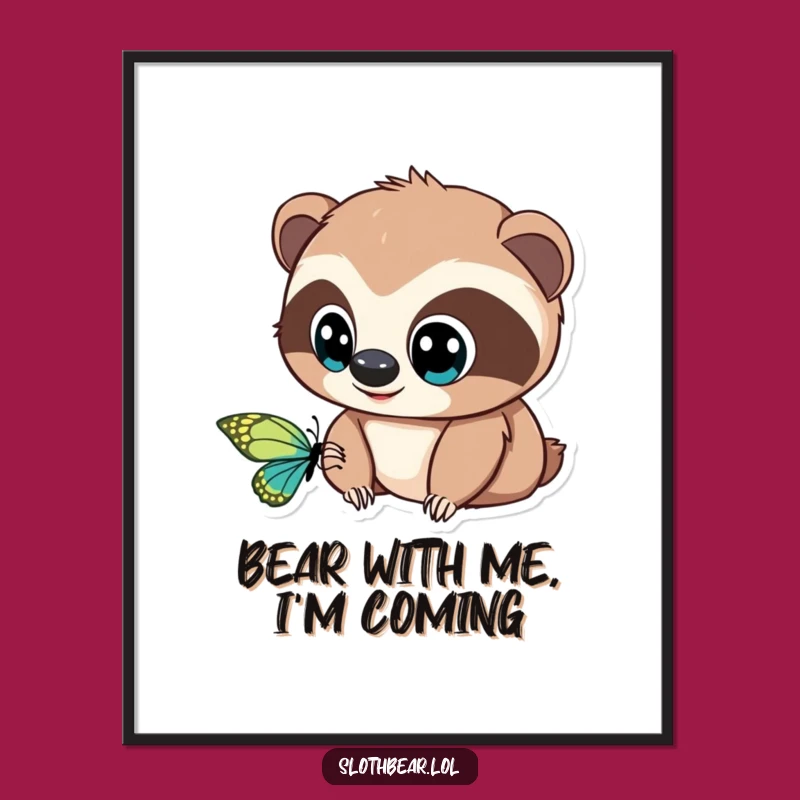 Free Printable Sloth Bear Butterfly Art - Funny Downloadable Wall Decor