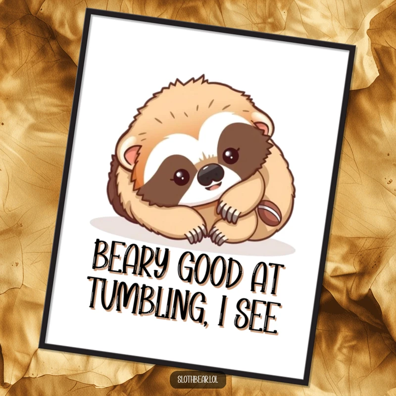 Funny Free Printable Wall Art: A baby sloth bear cub captured mid-fall in a playful, hilarious tumble. Decor with delight.