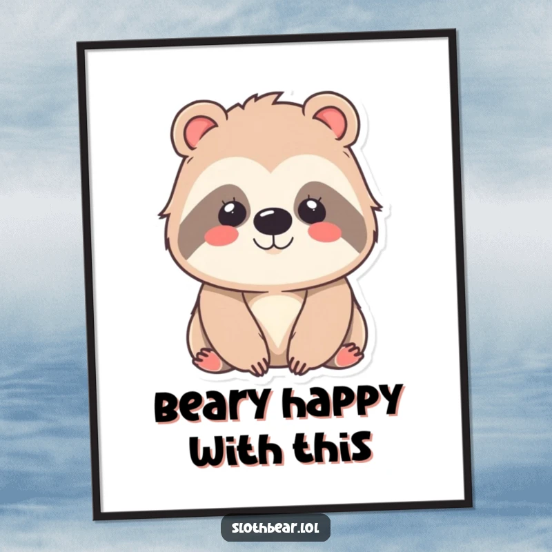 Funny Free Printable Wall Art featuring a charming kawaii sloth bear with a peaceful smile, perfect downloadable decor.