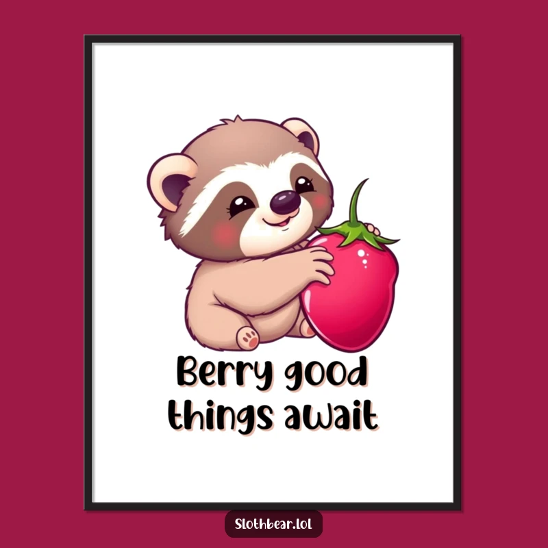 Kawaii Free Printable Wall Art: Sloth Bear Berry Bliss - Whimsical Downloadable Decor!