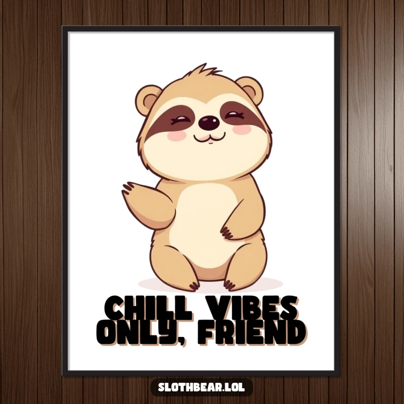 Funny Free Printable Sloth Bear Wall Art, a cheerful bear giving a slow, warm wave, perfect for DIY home decor.