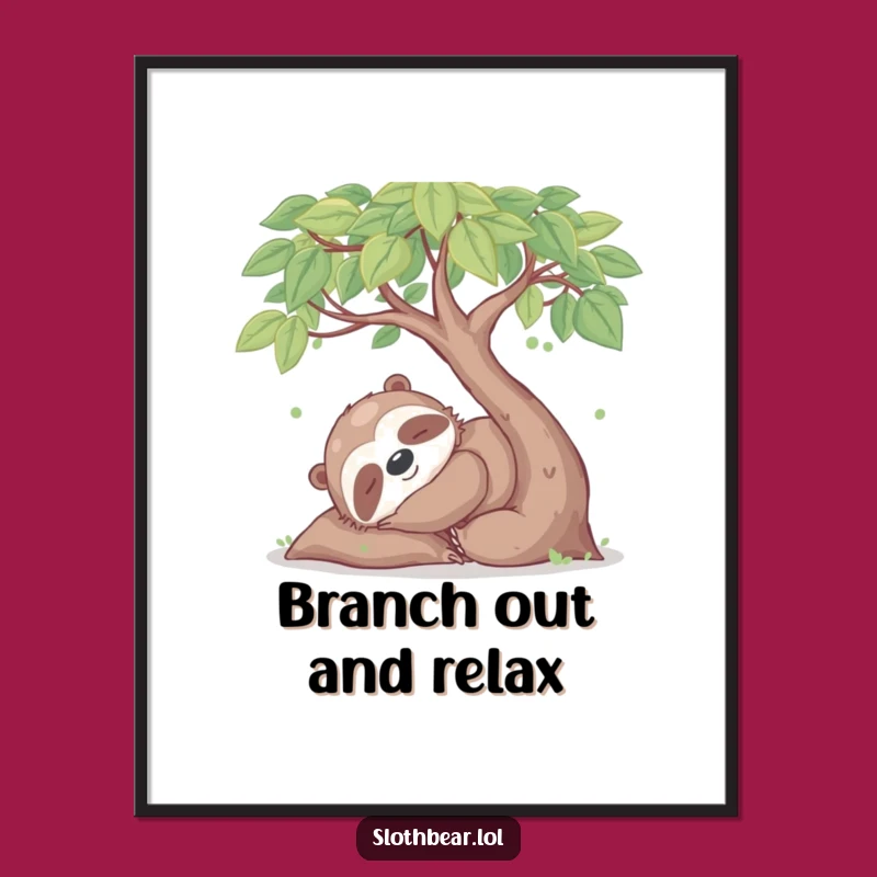 Free Printable Wall Art: Happy Sloth Bear Naptime Scene Downloadable Decor