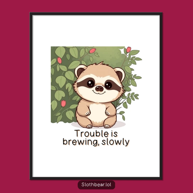 Free Printable Wall Art: Mischievous Sloth Bear, Humorous Downloadable Decor for Intrigue