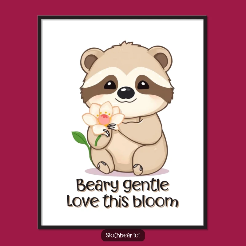 Free Printable Wall Art: Sloth Bear & Flower, Serene Nature-Inspired Decor