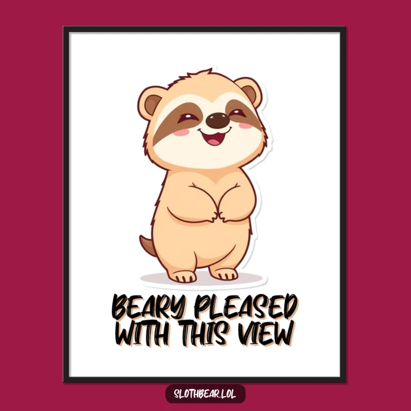 Funny Free Printable Wall Art: Delighted Sloth Bear, Joyful Downloadable Decor for Happy Homes