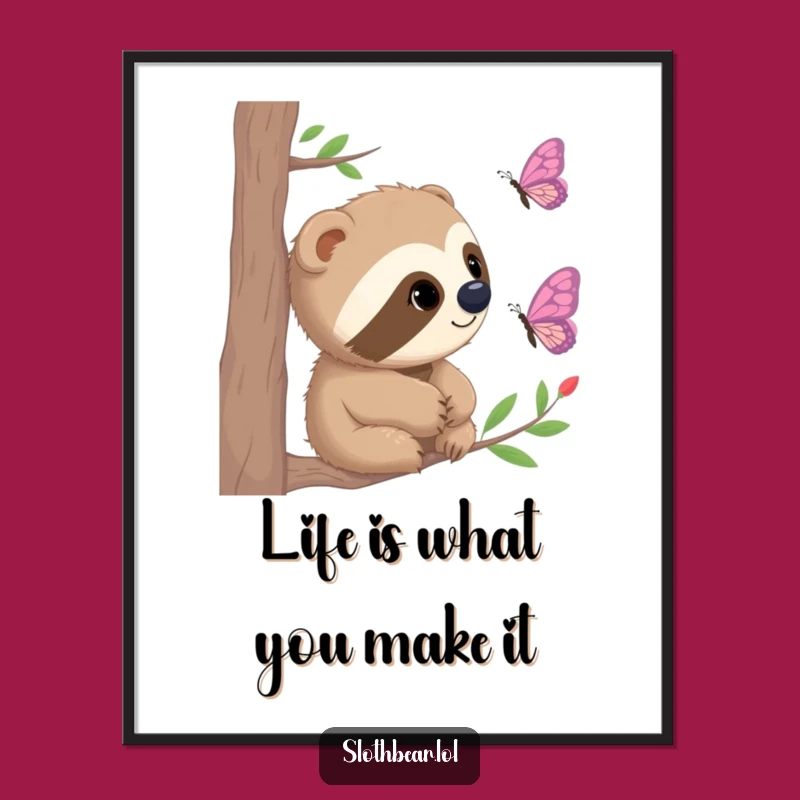 Free Printable Wall Art: Curious Sloth Bear & Butterfly - Funny Downloadable Art