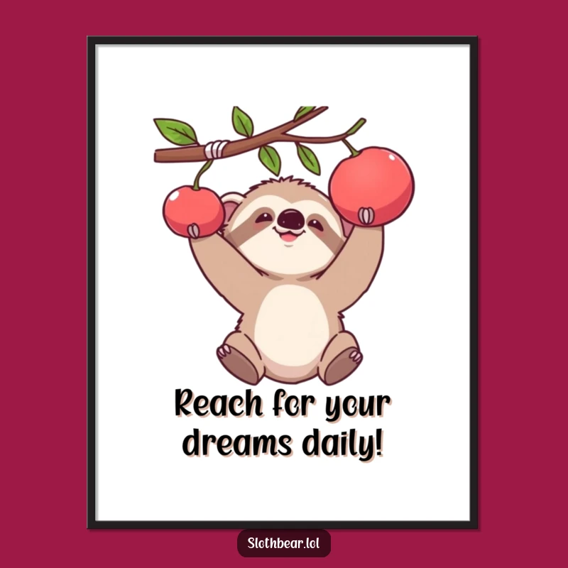 Funny Free Printable Wall Art: Sloth Bear Fruit Hunter - Humorous Downloadable Decor