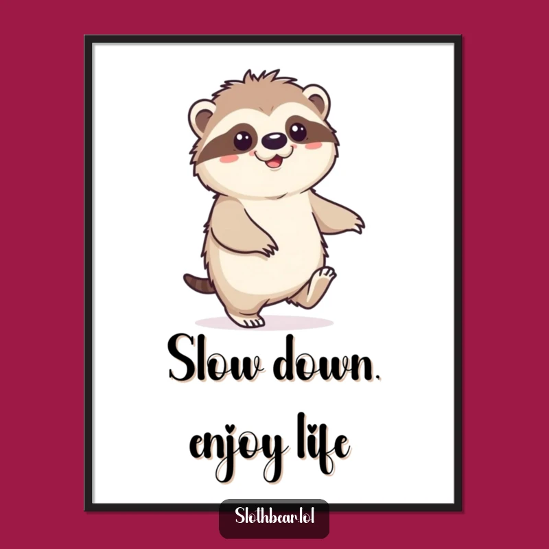 Free Printable Wall Art: Happy Sloth Bear Shuffle Funny Downloadable Art