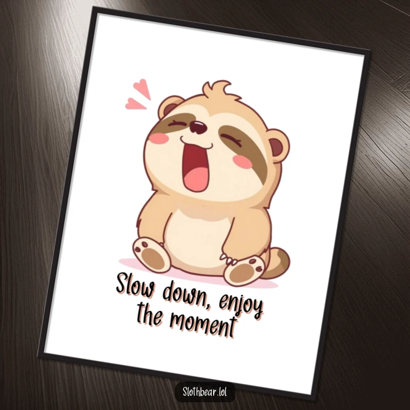 Funny Free Printable Wall Art: A sloth bear character is captured mid-yawn with a contented sigh, embodying ultimate relaxation.