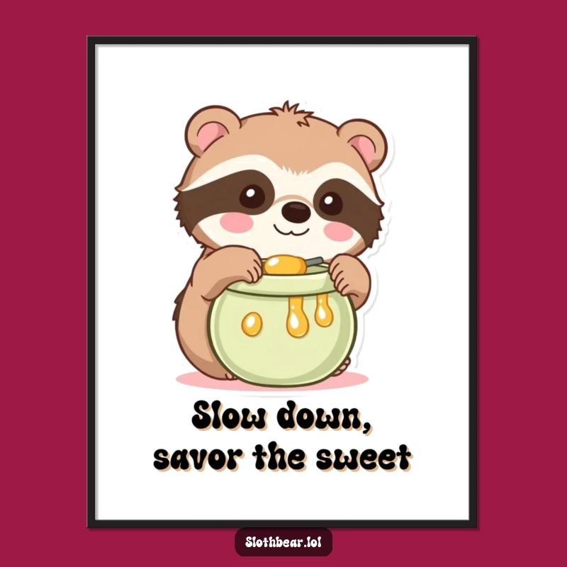 Free Printable Wall Art: Kawaii Sloth Bear and Honey Pot for Sweet Decor