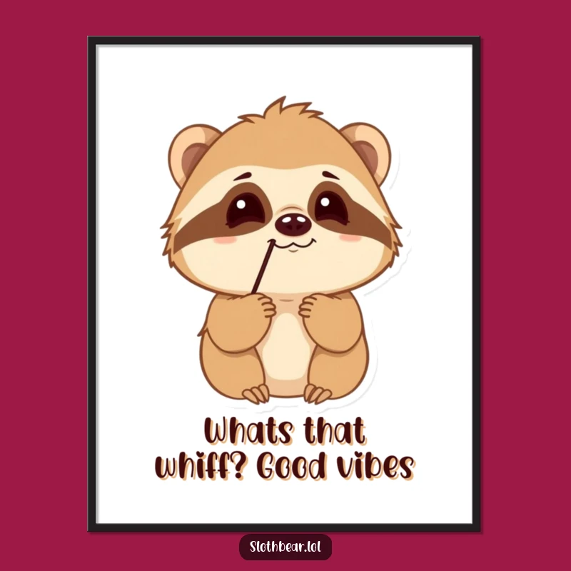 Free Printable Wall Art: Curious Sloth Bear Sniffing Funny Downloadable Art