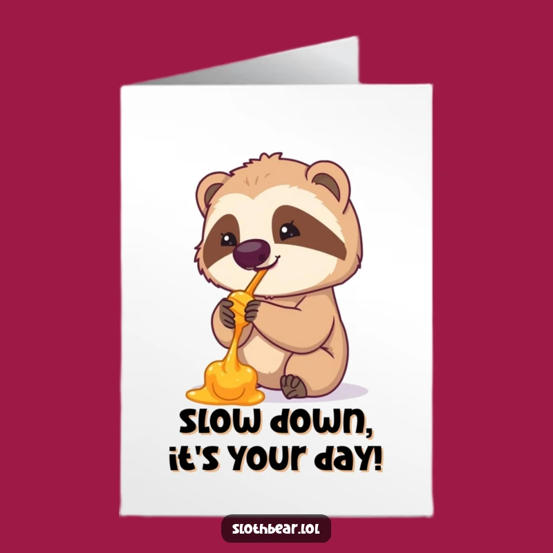 Free Printable Sloth Bear Birthday Card: Funny Honey Licking Downloadable Gift