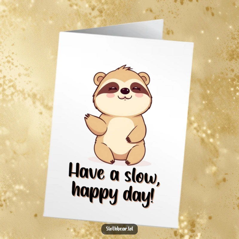 Funny Free Printable Sloth Bear Birthday Card, a happy bear giving a slow, warm wave, ideal for a relaxed DIY greeting.