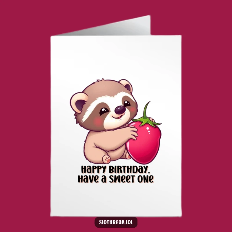 Sweet Free Printable Birthday Card: Kawaii Sloth Bear Berry Treat - Joyful Downloadable!