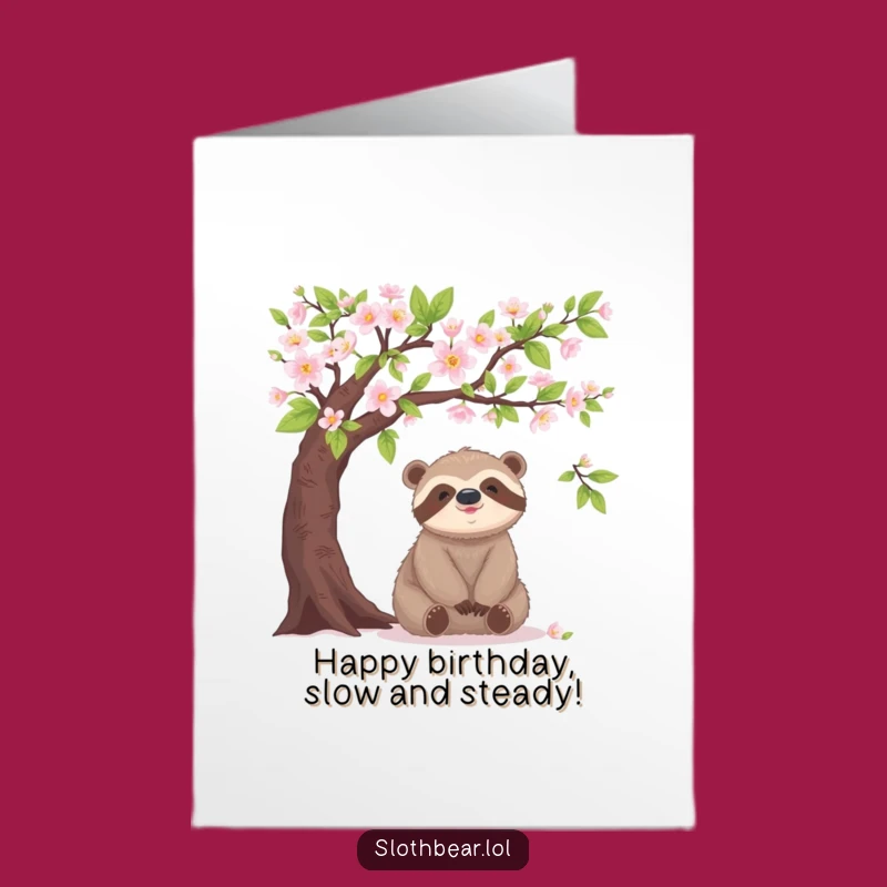 Free Printable Birthday Card: Blooming Sloth Bear - Sweet Greeting Card Download