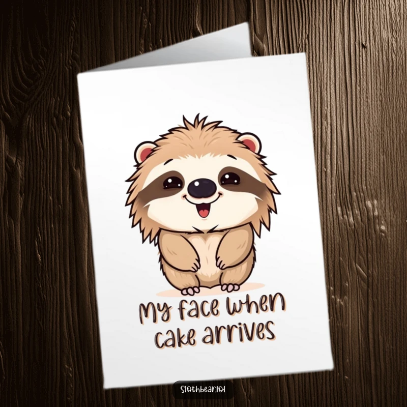 Funny Free Printable Birthday card: Sloth bear making an exaggerated, hilarious face, perfect for birthday silliness.