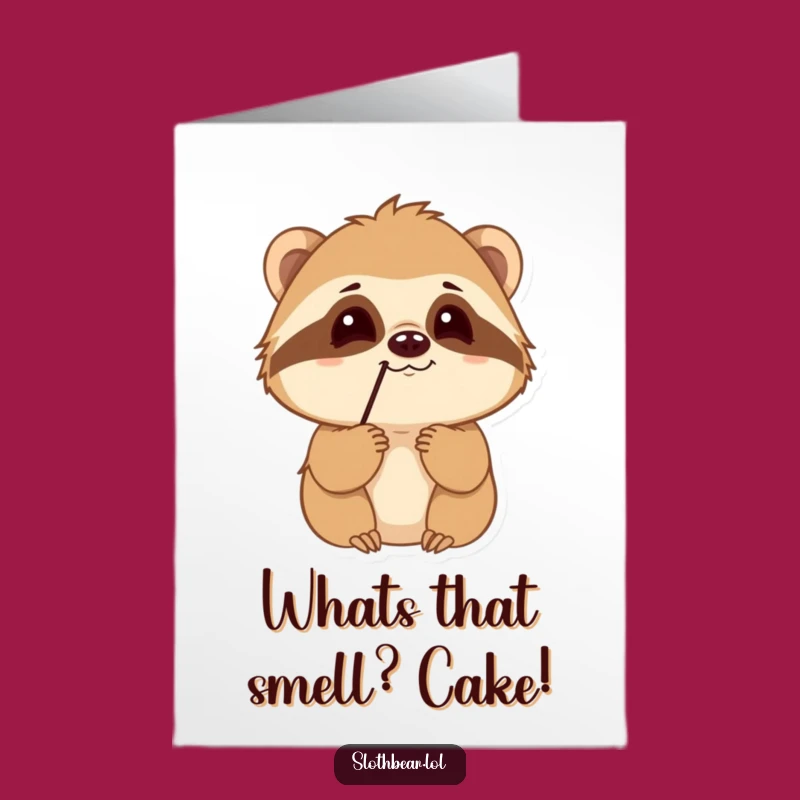 Free Printable Birthday Card: Curious Sloth Bear Sniffing Funny Downloadable Gift